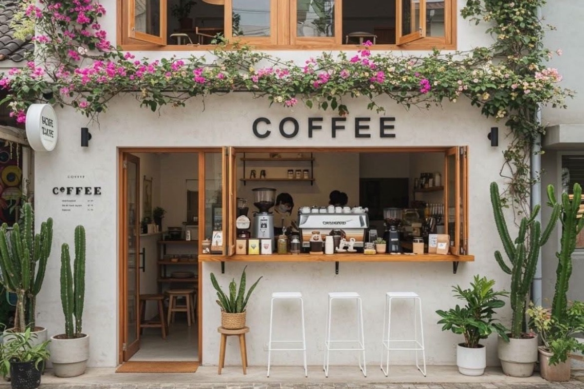 decor quán cafe với đồ xi măng và thạch cao phong cách minimal